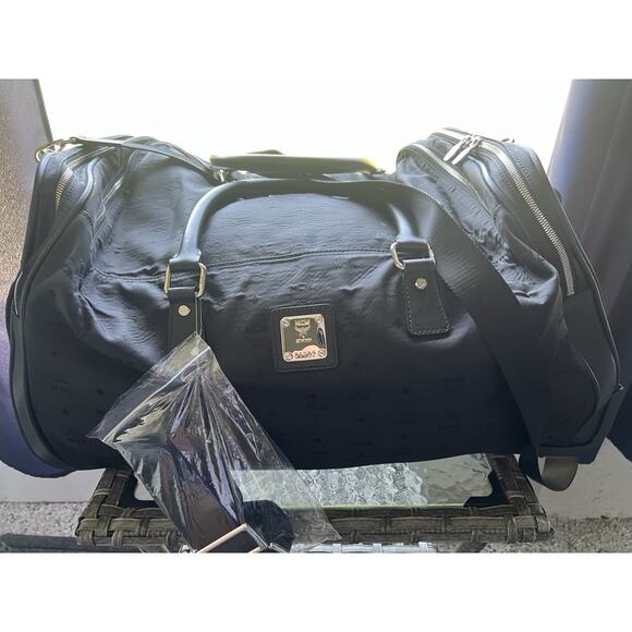 MCM Black Viestos Carry-On Luggage with Wheels Canvas W/COA - Picture 1 of 13